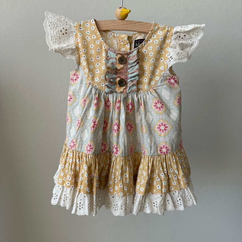Mustard Pie Floral Ruffle Baby Dress, Sz 9mo